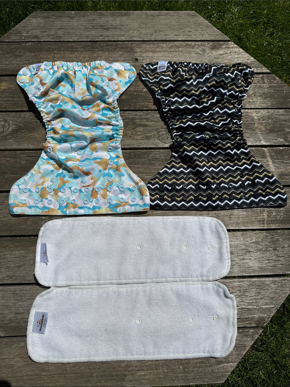 Mama Koala Cloth Pocket Diaper Set with Blue Camo & Black Zigzag